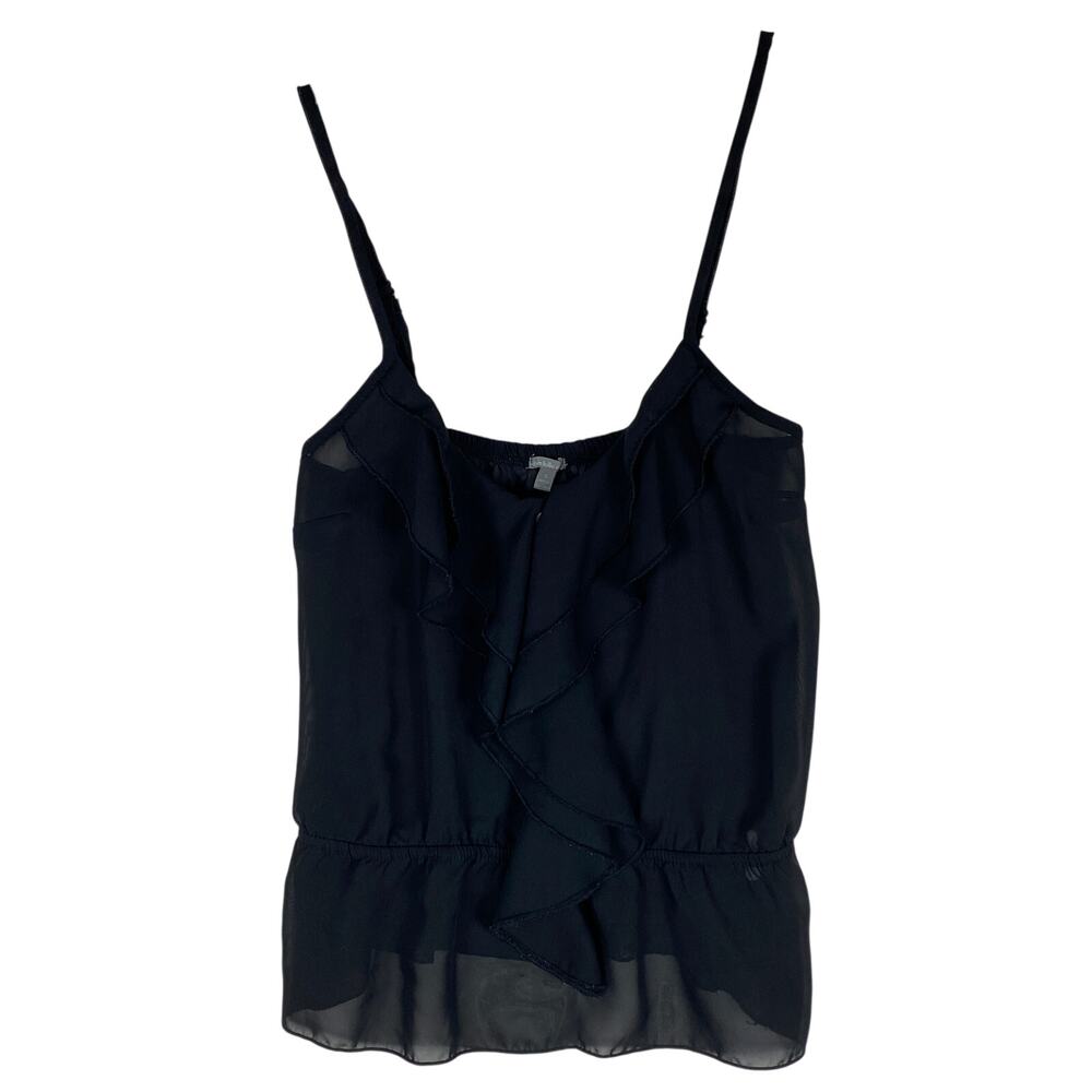 Charlotte Russe Sheer Ruffle Camisole Top Womens S Black Y2K Coquette Party Club